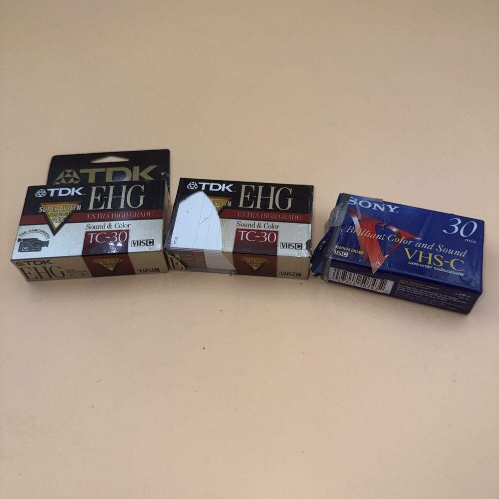 2-TDK E-HG TC-30 TC-30EHG & Sony 30 VHS-C TC-30VHG Camcorder Videocassettes NEW